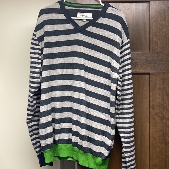 Boden London Gray Green Striped Long Sleeve Wool Blend Sweater Size XL - Picture 2 of 9